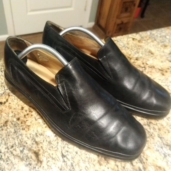 Bally Soft Italy Black Leather Slip-On Plain Toe Loafers Mens 8 - Picture 6 of 12